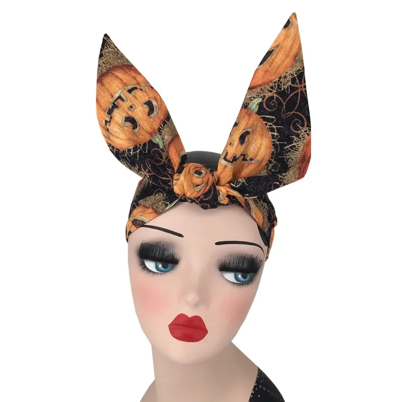 Тюрбан с принтом тыквы на Хэллоуин рокабилли повязка голову бандажом бандажный