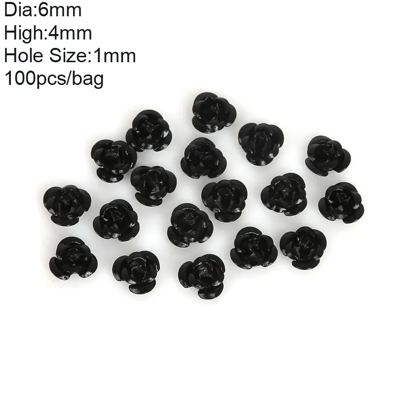 Black 6 мм 100 шт алюминиевый маникюрный 3D цветок розы стразы аксессуары для украшения ногтей инструменты - Цвет: Black