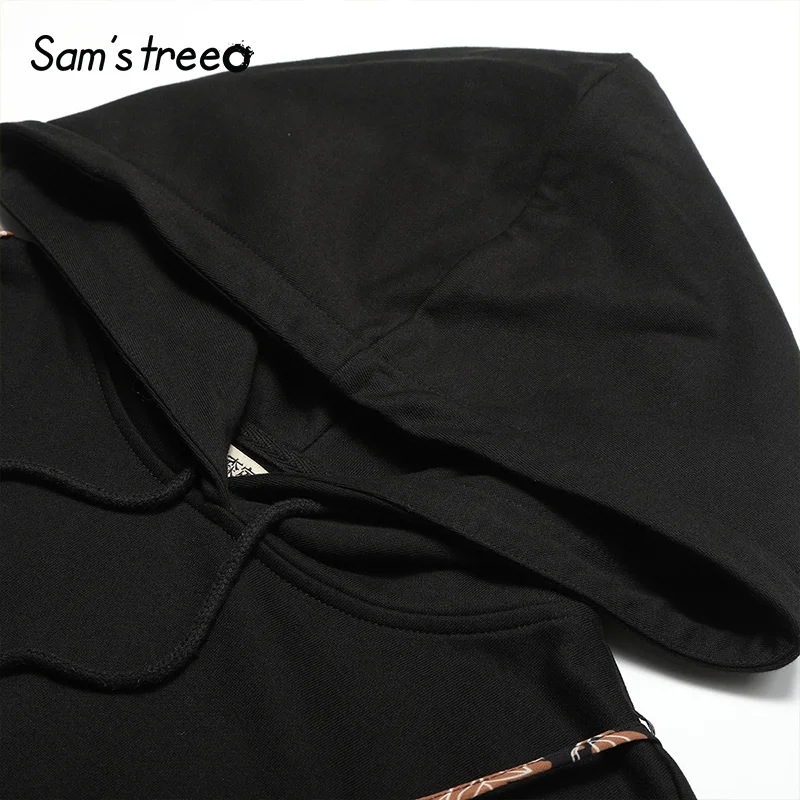 Samstree/женские платья из двух частей с цветочным принтом в стиле пэчворк, осенняя мода, новое женское праздничное платье из хлопка с капюшоном