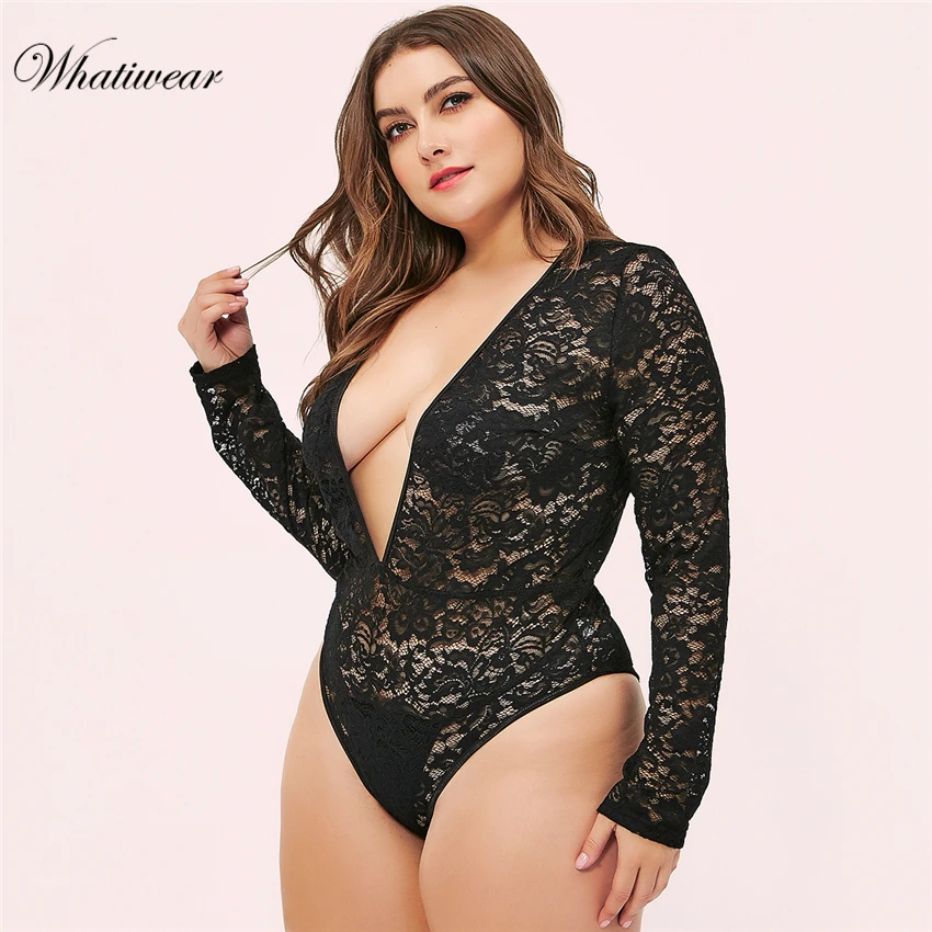 Whaitiwear 20019 женский сексуальный кружевной Боди без рукавов с глубоким v-образным вырезом и цветочным принтом, большие размеры, женские боди