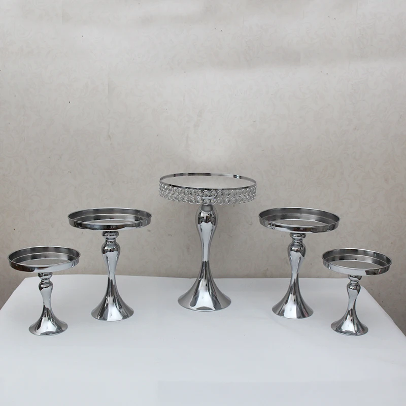 5pcs in set Серебро хрустальные бусины Металлические Свадьба День рождения десерт торт стенд десертный поднос - Цвет: 5pcs in set