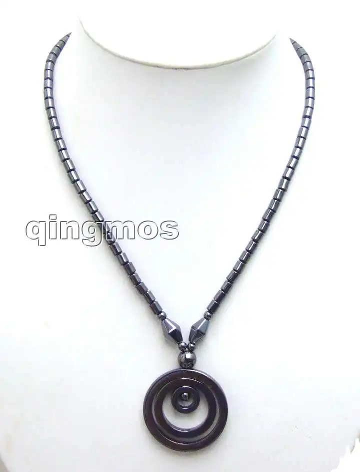 Big 38mm Circle Black Pendants and knurl Shape natural Hematite 18&quot Necklace -nec5082 Wholesale/retail Free shipping | Украшения и