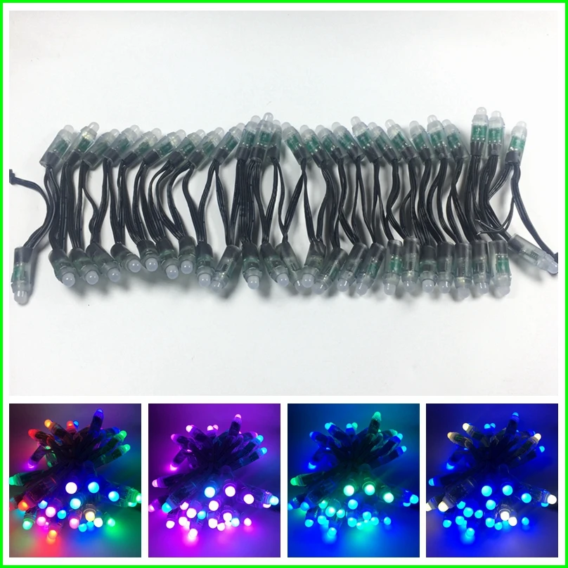50 шт. DC5V/DC12V 12 мм WS2811 IC RGB светодиодная модульная гирлянда черный провод