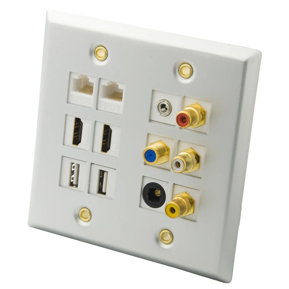 Алюминиевая однотонная 2 HDMI 3 RCA Cat6 RJ45 USB 5 мм стерео аудио F RG6 TV Torslink настенная