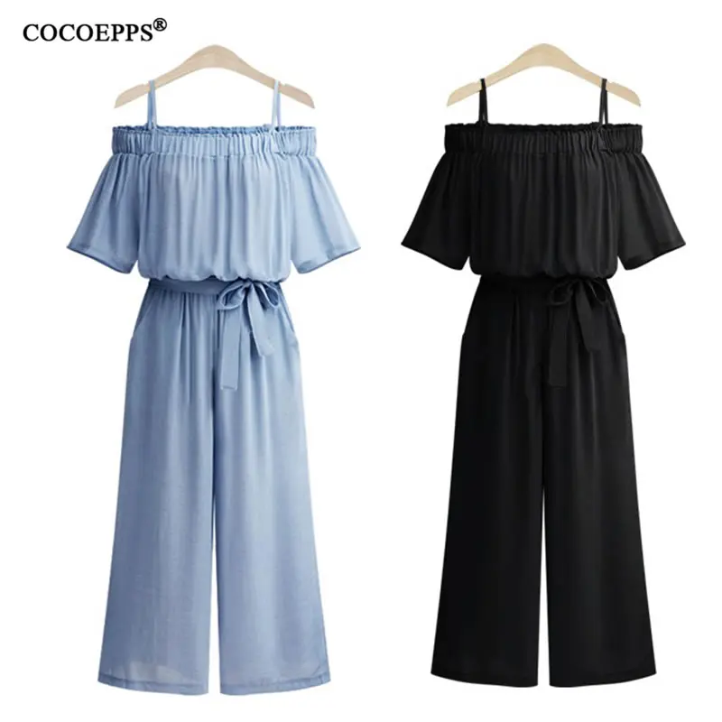 2019 Fashion Women Summer Jumpsuits Casual Plus Size Elegant Rompers With Sashes Loose Wide Leg Big Long Pants Overalls 4XL | Женская