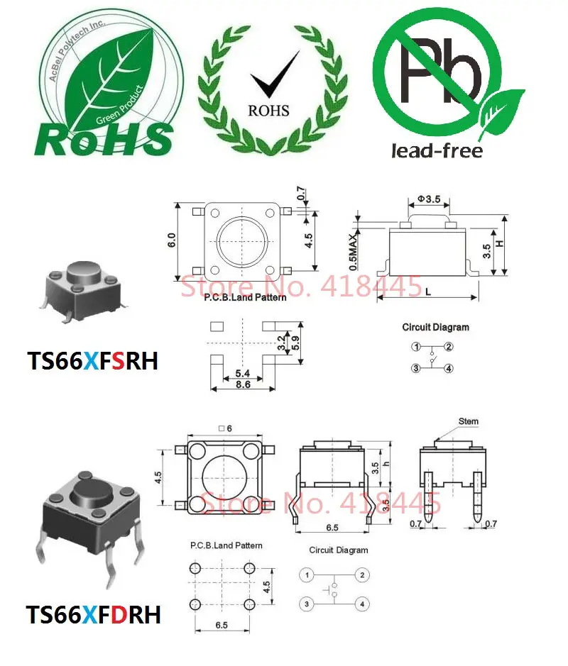 Такт переключатель 6x6 1000 шт TS6614FDRH кнопочный такт 6x6x14 DIP RoHS высокое качество 260gf|dip