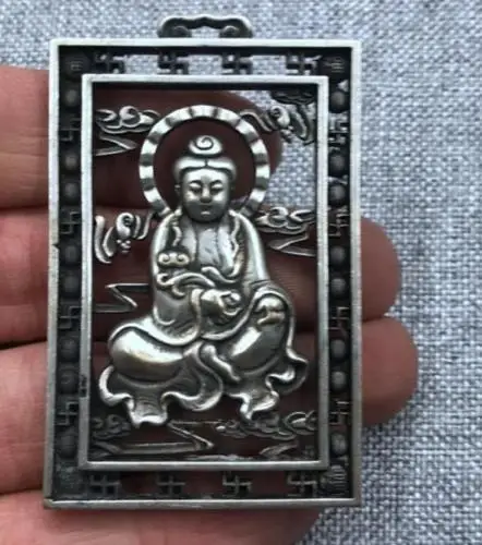 Fengshui двусторонний Bodhisattva Токен Hollow подвеска Китай Тибет серебро aaaaaaaa Бесплатная