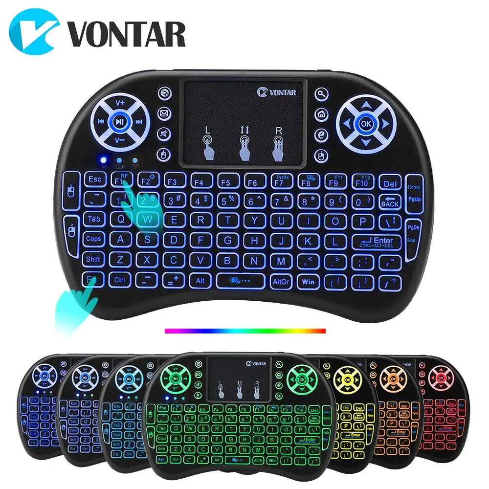 VONTAR i8 + 2.4G Mini Wireless Keyboard 7 colors backlit English Russian Touchpad Handheld Air Mouse for Android TV Box x96 mini