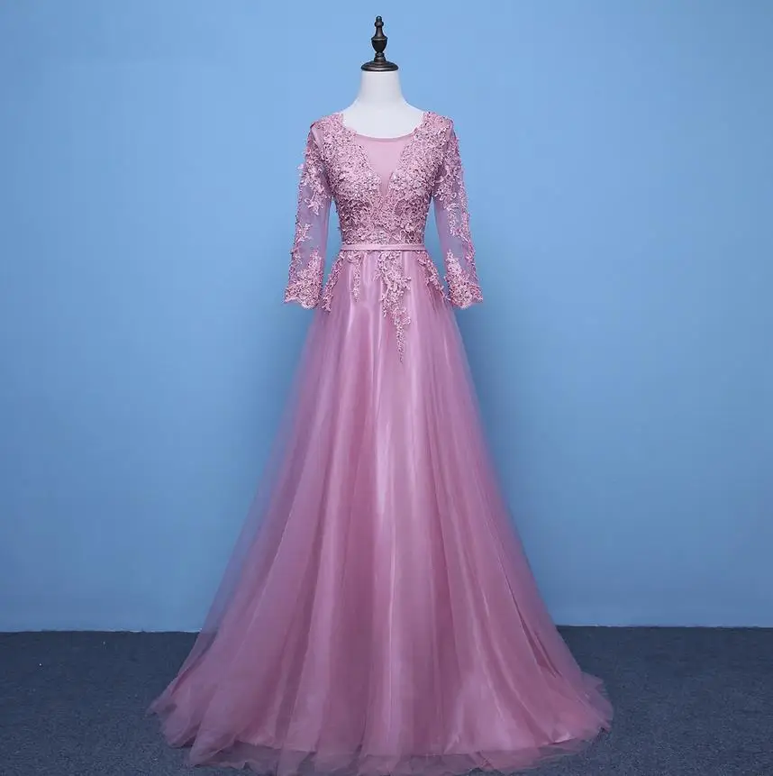 blush pink Vestido de fiesta para boda, Новое кружевное платье с бусинами и длинными рукавами, серебристое, королевское, синее, королевское, синее, розовое платье подружки невесты - Цвет: blush pink