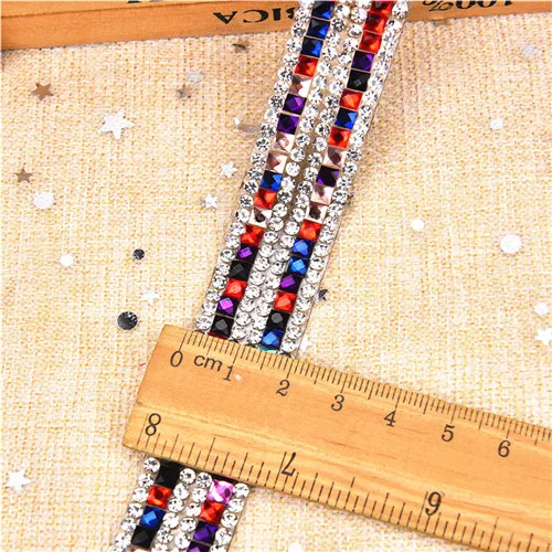 2cm width 2rows Горячая фиксация 2 ярдов/партия Стразы обрезки, квадратный прямоугольник Необычные каменные декоративные сверкающие аксессуары для обуви, свадебная цепочка для торта - Цвет: 2cm width 2rows