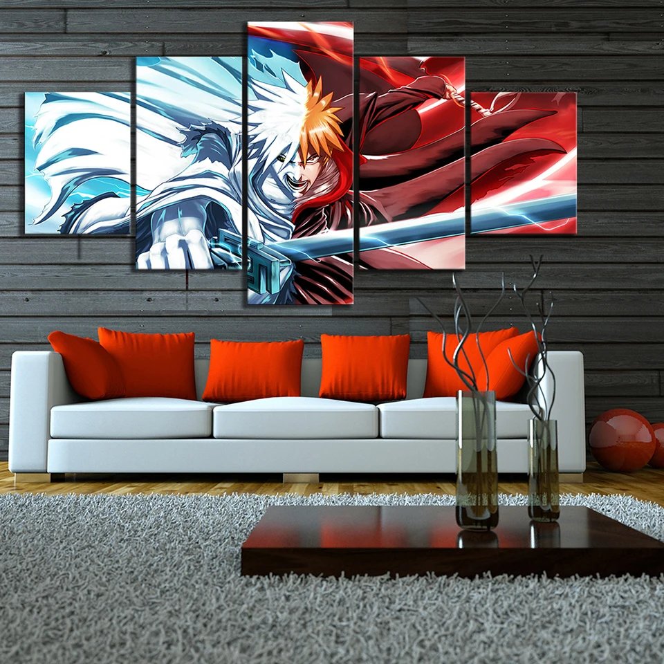 Modular Pictures 5 Pcs Kurosaki Ichigo Painting Cartoon Poster Animation Wall Art Frame Prints Canvas Home Decor Boys Room | Дом и сад