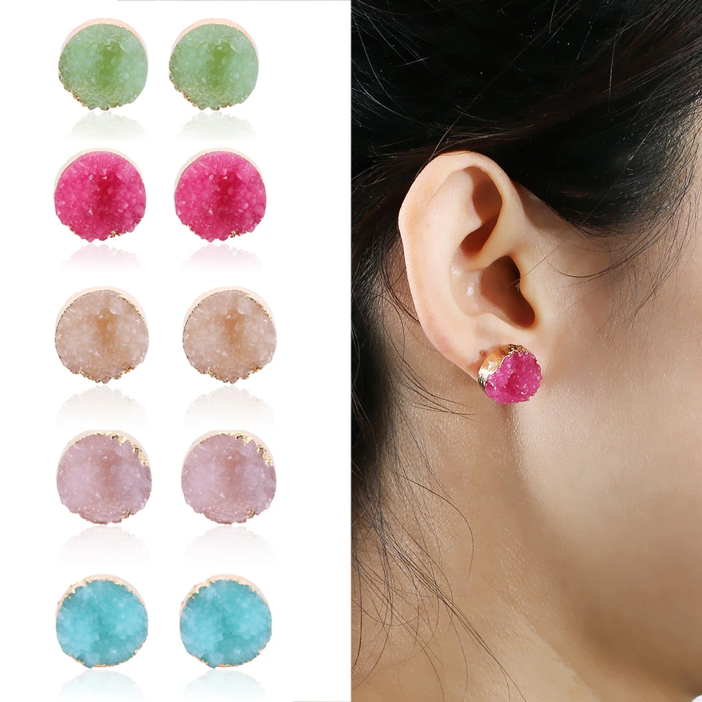 Женские круглые серьги гвоздики из натурального камня 1 пара|Серьги-подвески| |