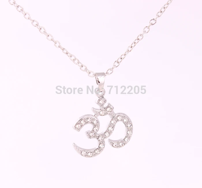 fashion rhodium Yoga Meditation Yogi OHM Asana Large Om AUM Pendant necklaces | Necklace