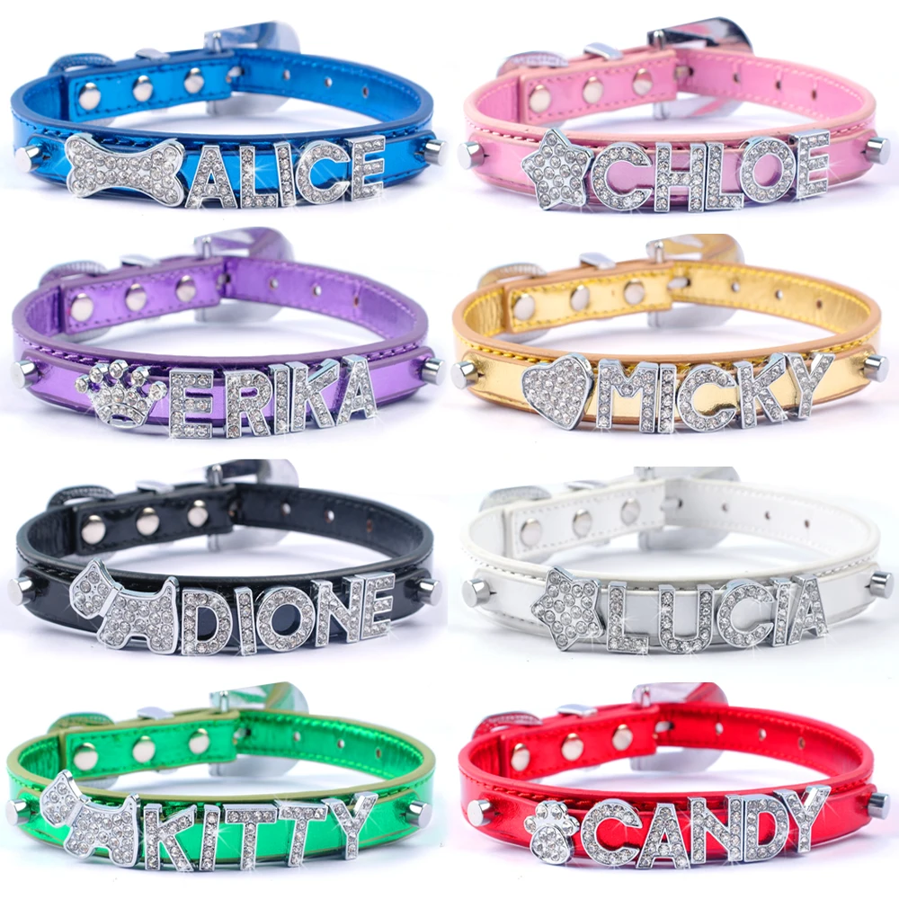 Именной ошейник для собак кожаный индивидуальные Pet Puppy Ошейники с Diamante горный