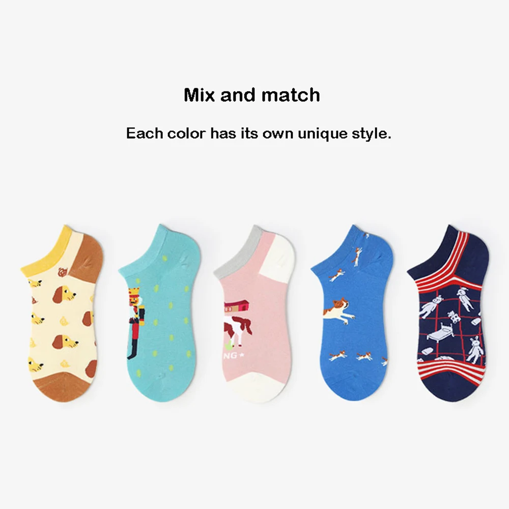 5 pairs summer women socks cotton cartoon cute ankle pink kawaii funny animal fashion short korean style cat e girl | Женская одежда
