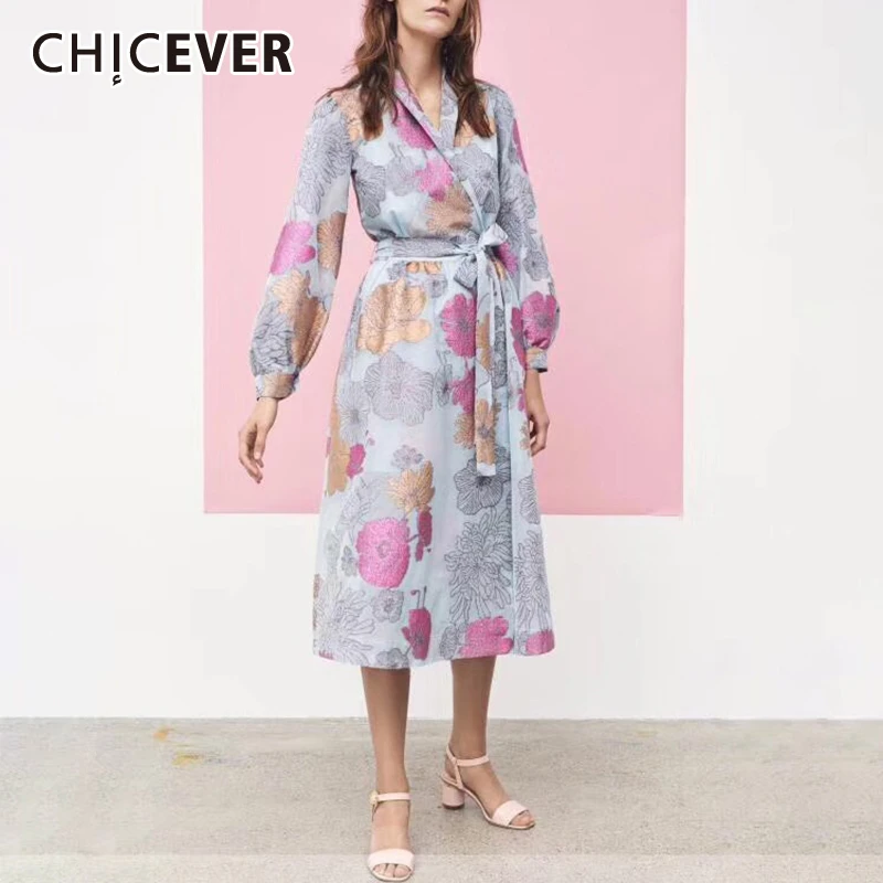 CHICEVER осеннее Повседневное платье для женщин с рукавами фонариками и высокой