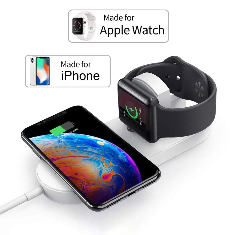Ascromy Беспроводной Зарядное устройство для Apple Watch Series 4 3 2 2-в-1 Iphone XS MAX XR 8 плюс я часы зарядного устройства стенд Беспроводное зарядное устройство
