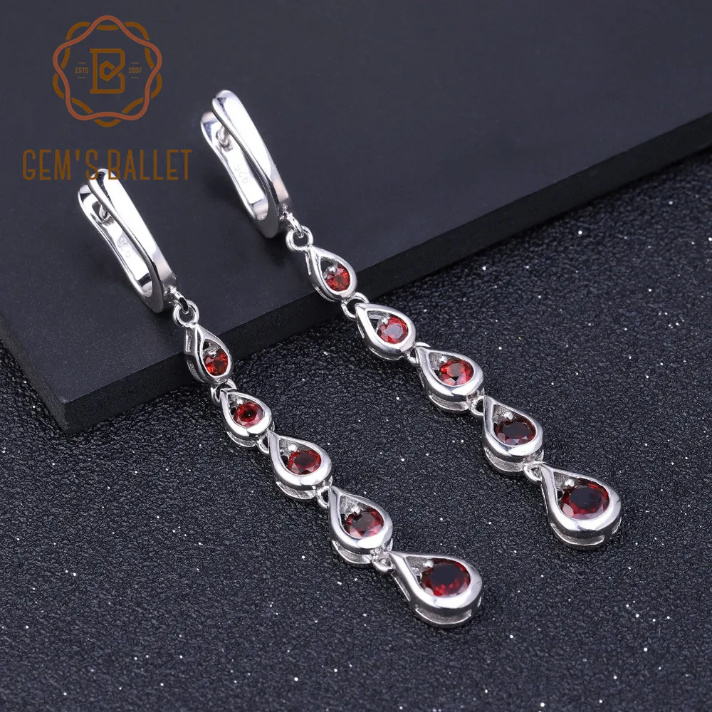 GEM'S BALLET 3.07Ct натуральный красный гранат драгоценный камень Длинные серьги 925 Висячие серьги из серебра 925 пробы ювелирные изделия для женщин вечерние