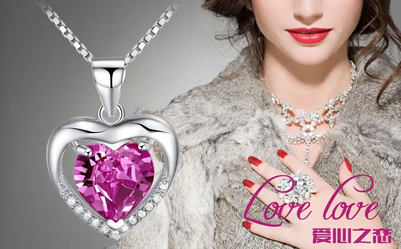 

Fashion Jewelry My Heart Forever Pendant Necklace Heart Shape Lady Set with Crystal Elements Necklace For Women Cross Wholesale