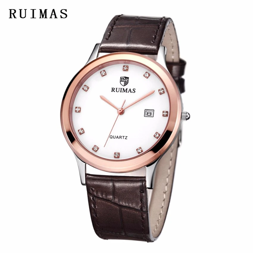 2018 RUIMAS Топ Элитный бренд Классические кварцевые Для мужчин часы кожаный ремешок