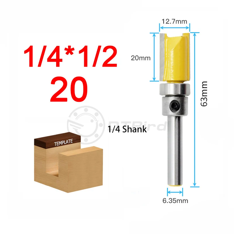 1/3pc 1/4" 1/4 Inch Shank Flush Trim Pattern Router Bit Top Bottom Bearing Trimming Woodworking Milling Cutter Alloy Blade |