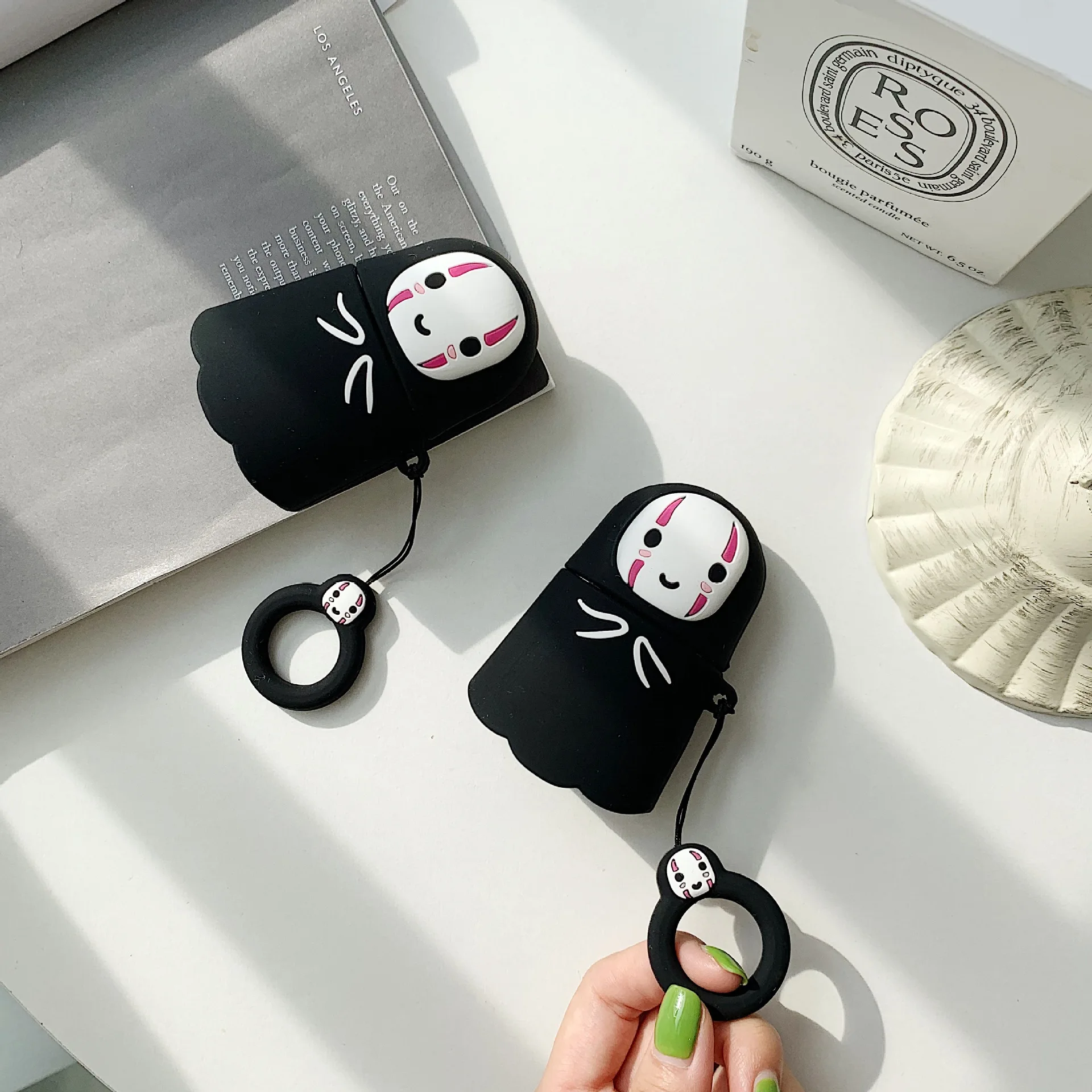 3D мультяшный чехол для гарнитура для Airpods чехол s для Apple Airpods 2 милые аксессуары Защитная крышка с кольцом на палец ремень без лица человек