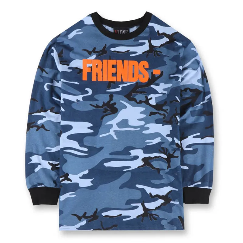 Мужские Vlone Друзья Письмо V Печати Камуфляж Футболки С Длинным Рукавом Армии