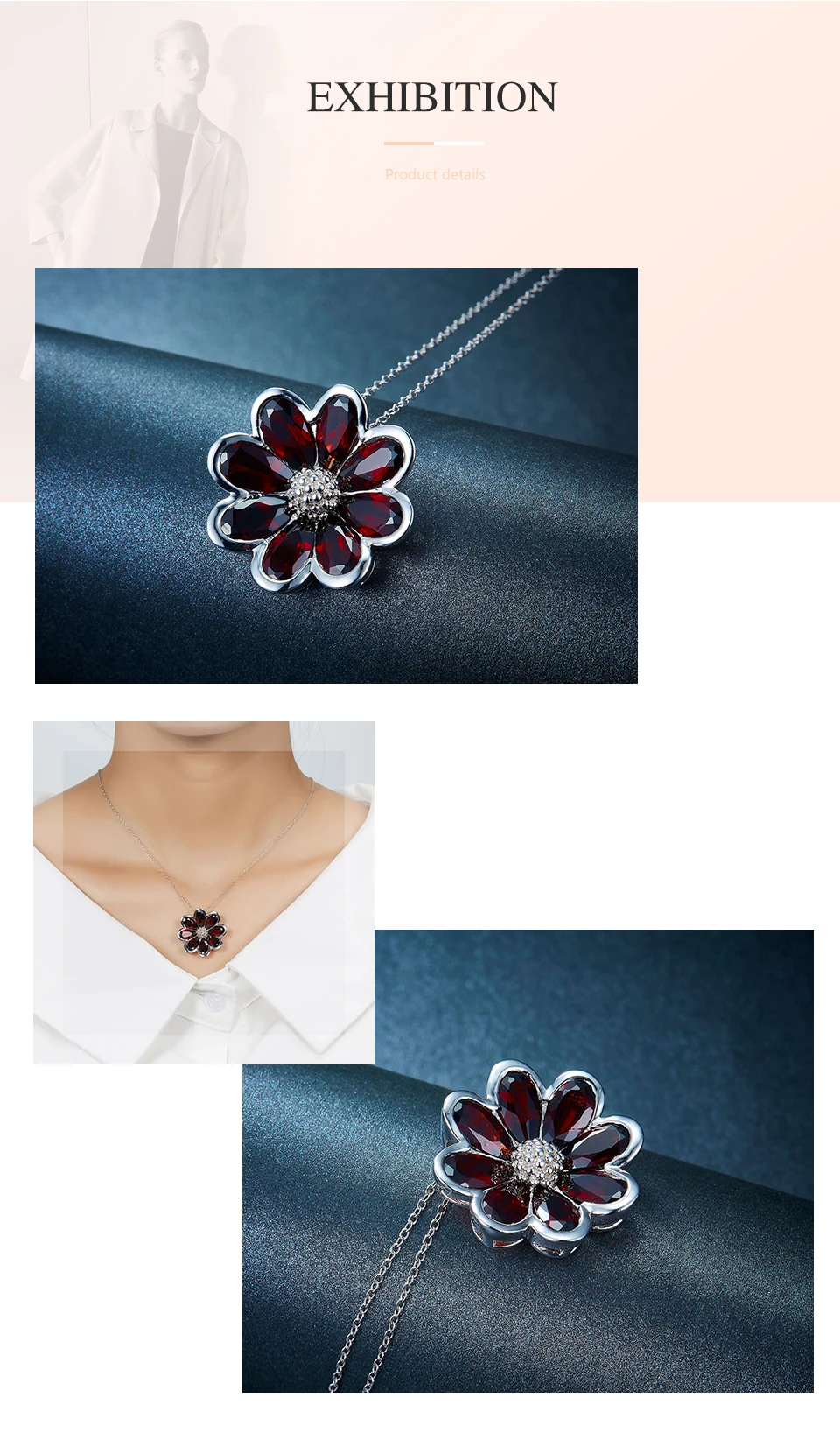 Hutang 12.0ct натуральный гранат цветок кулон Твердые 925 пробы Серебряное ожерелье драгоценный камень ювелирные украшения подарок на день рождения 1" цепь