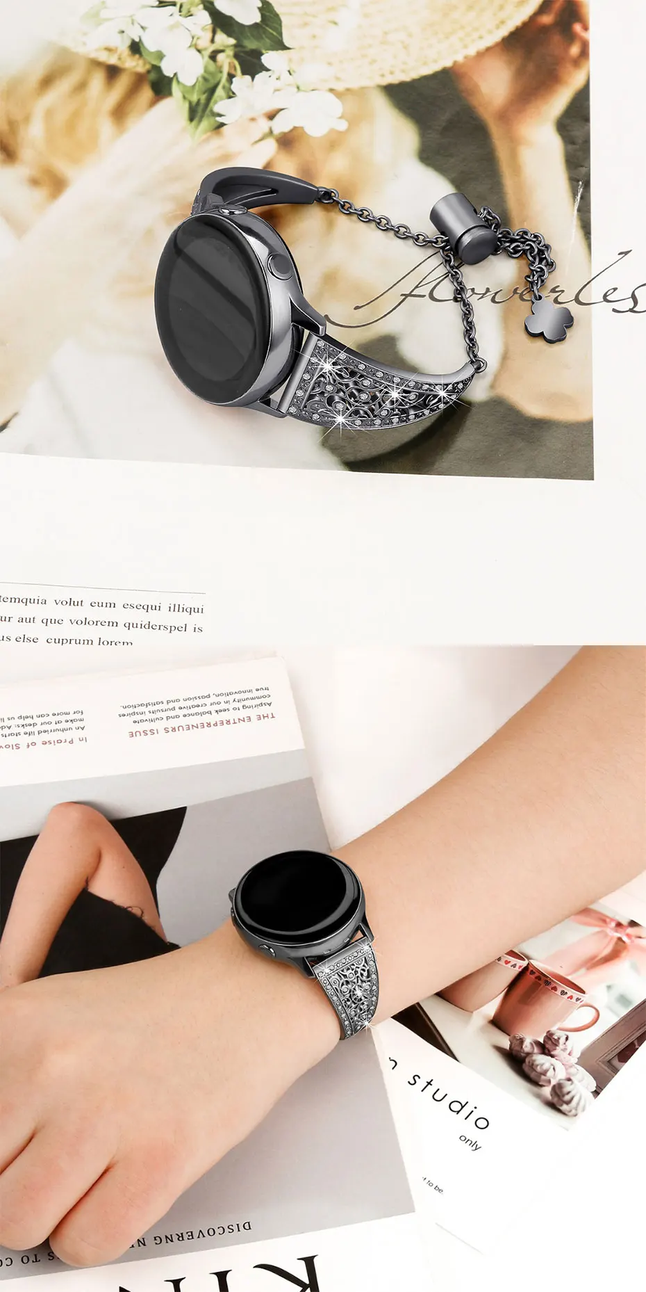 UTHAI S10 для samsung Galaxy Watch 42 мм/46 мм цветок металлические алмазные ремешки для часов