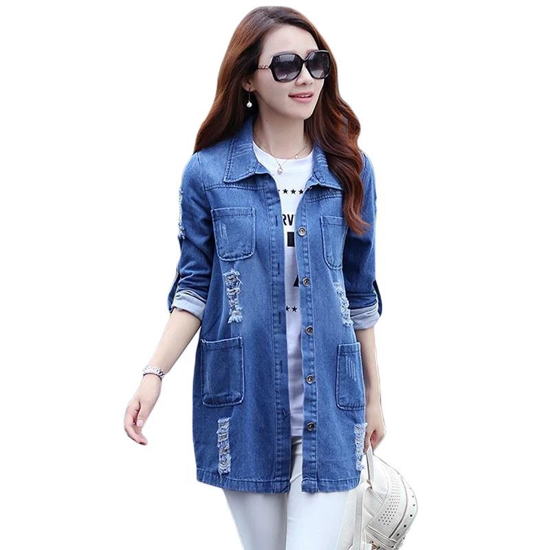 Новинка женские модные джинсовые пальто свободные хлопковые топы с длинным