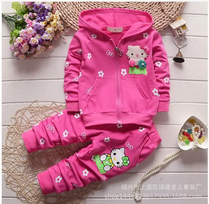 2016 Новый набор одежды на осень для детей до девочек “Hello Kitty” костюм с длинными