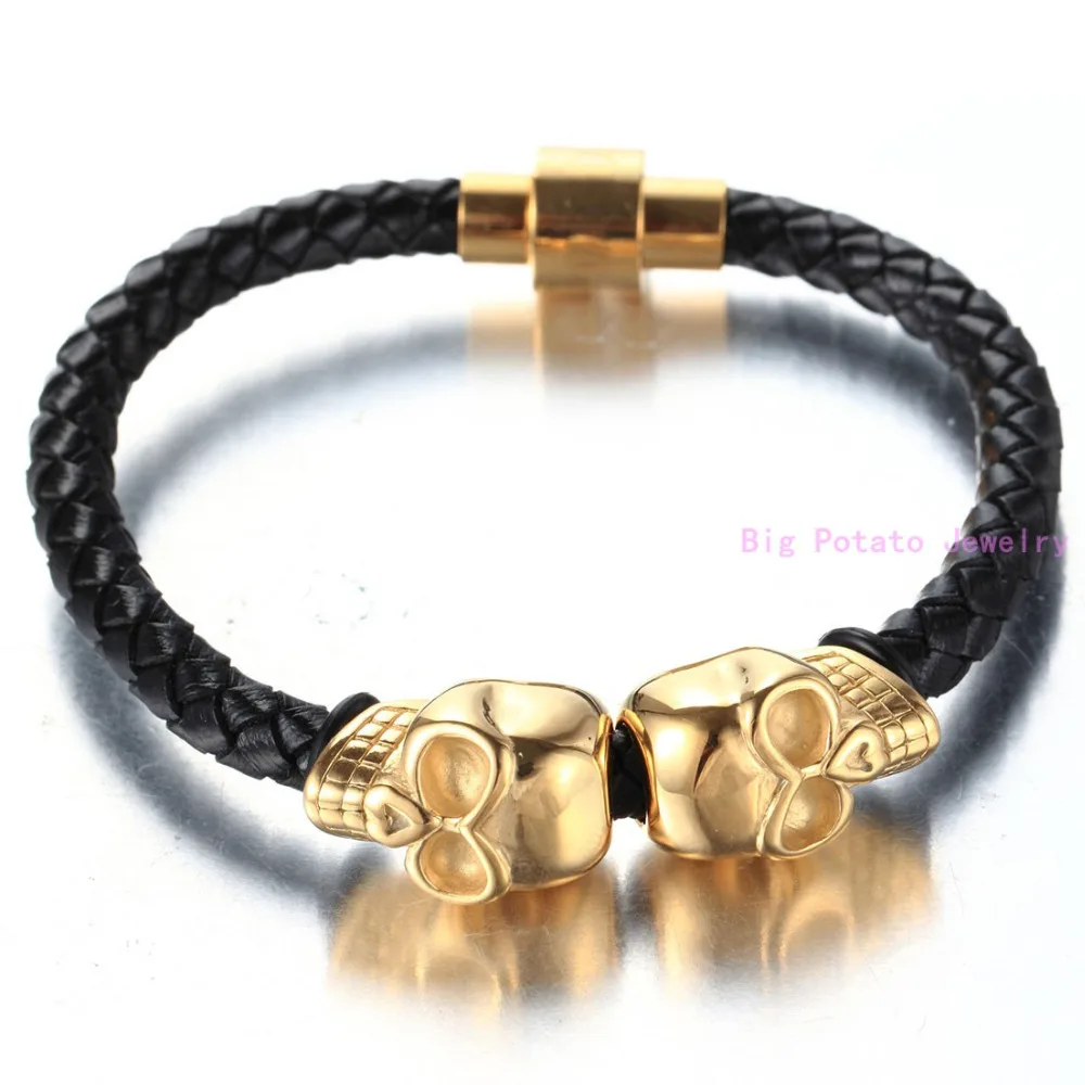 5 мм * 20 см Новый мужской черный кожаный браслет с серебряным золотым розовым