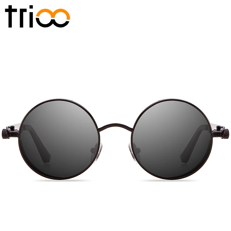 TRIOO, поляризационные солнцезащитные очки для мужчин, для вождения, стимпанк стиль, мужские солнцезащитные очки, Ретро стиль, Круглые, Ретро стиль, синее зеркало, Lunette, качество - Цвет линз: 001
