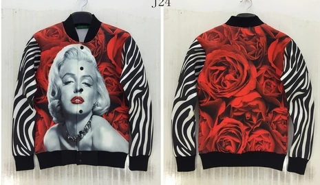 2015 newest men/women's casual baseball jacket 3D print Marilyn Monroe rose floral coat long sleeve fall/winter outwear cloth | Мужская