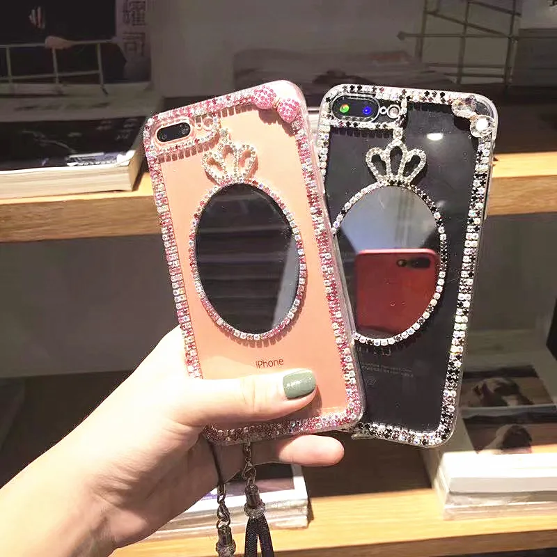 Милый зеркальный мягкий чехол queen crown со стразами для Huawei P10 P20 Lite Plus Y5 Y6 Y9 2017 2018 Mate 9