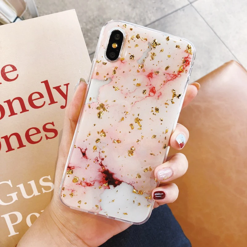 Мраморная Золотая фольга Чехол для iPhone 7 8 X XS MAX 10 XR 6 S Plus XSMAX модная мягкая задняя
