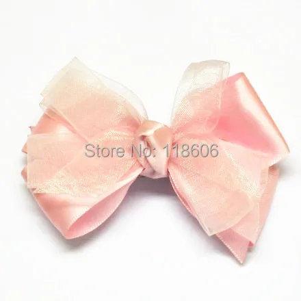

200pcs Girls' Boutique 3.5" Sheer Organza Ruffle Coral Hair Bow Free Shipping