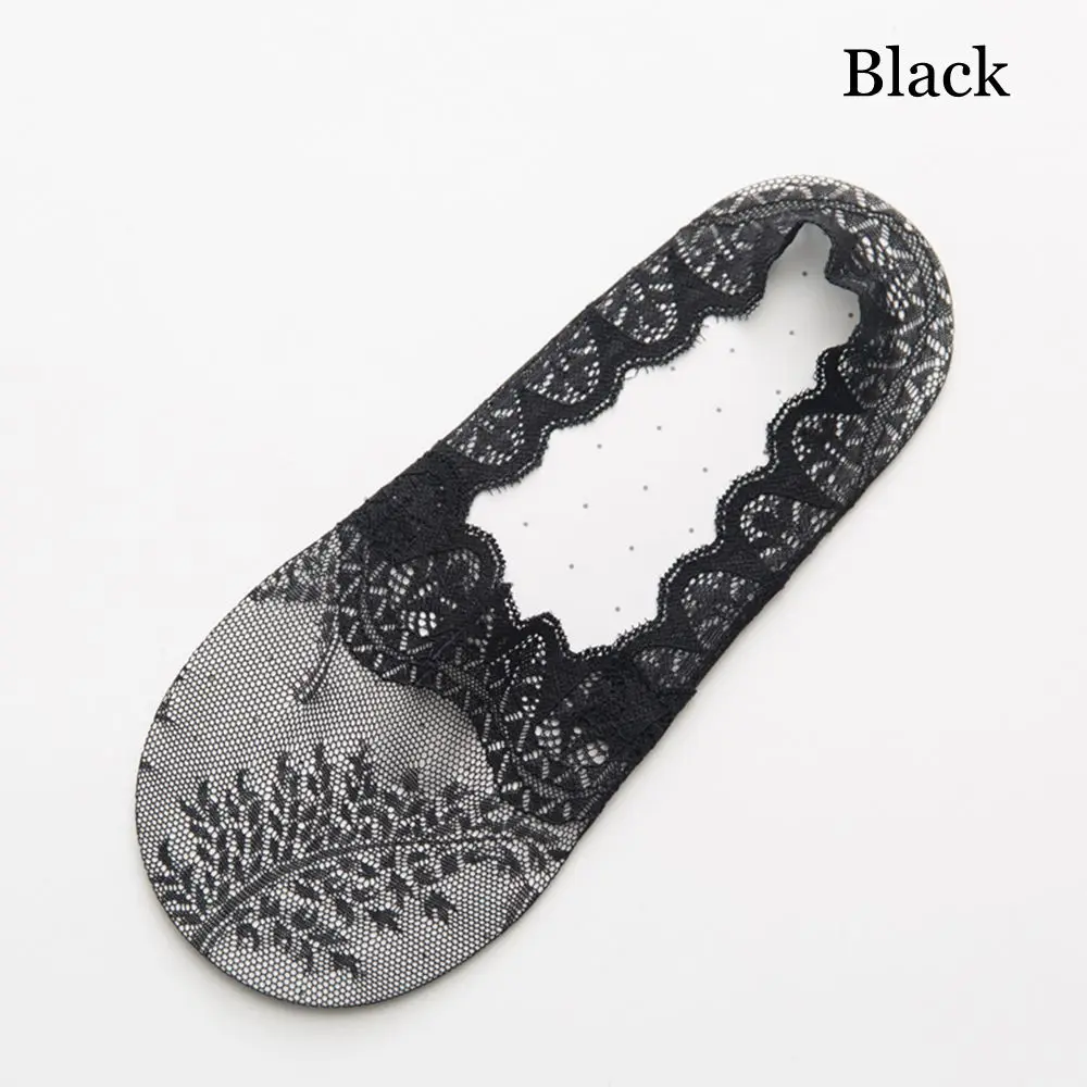 black Новые кружевные Нескользящие короткие носки с цветами женские летние эластичные удобные женские нескользящие невидимые короткие носки до лодыжки чулочно-носочные изделия - Цвет: black