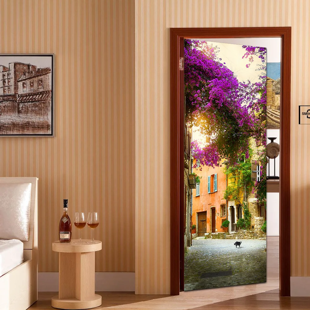 DIY 3D двери Lanscape художественные наклейки на двери съемные самоклеющиеся ПВХ обои autocollant porte наклейки для домашнего декора