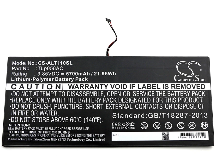 

Cameron Sino 5700mAh Battery TLp058AC for Alcatel One Touch Plus 10", OT-8085
