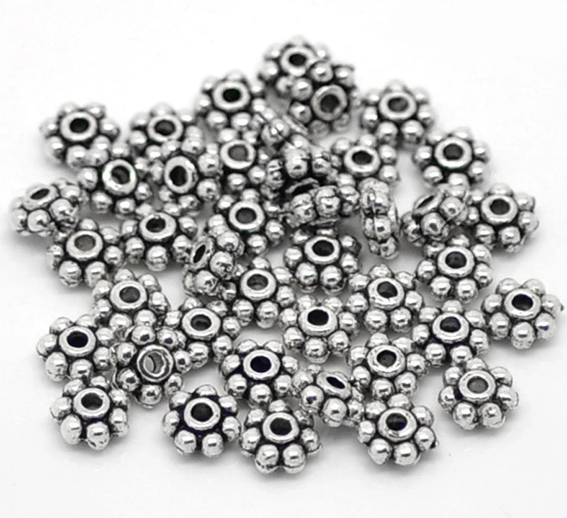 100 шт./лот 4 мм разделители Снежинка Цветок Металл Золотой Цвет Тибетский античный