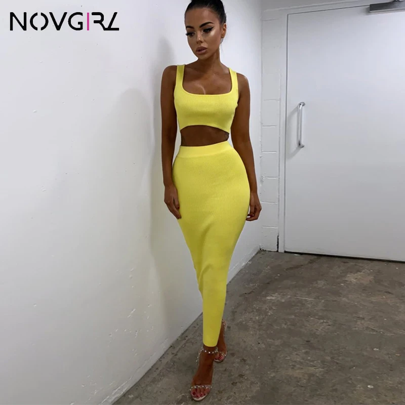 Novgirl/женский комплект из двух предметов модный вязаный неоновый сексуальный 2