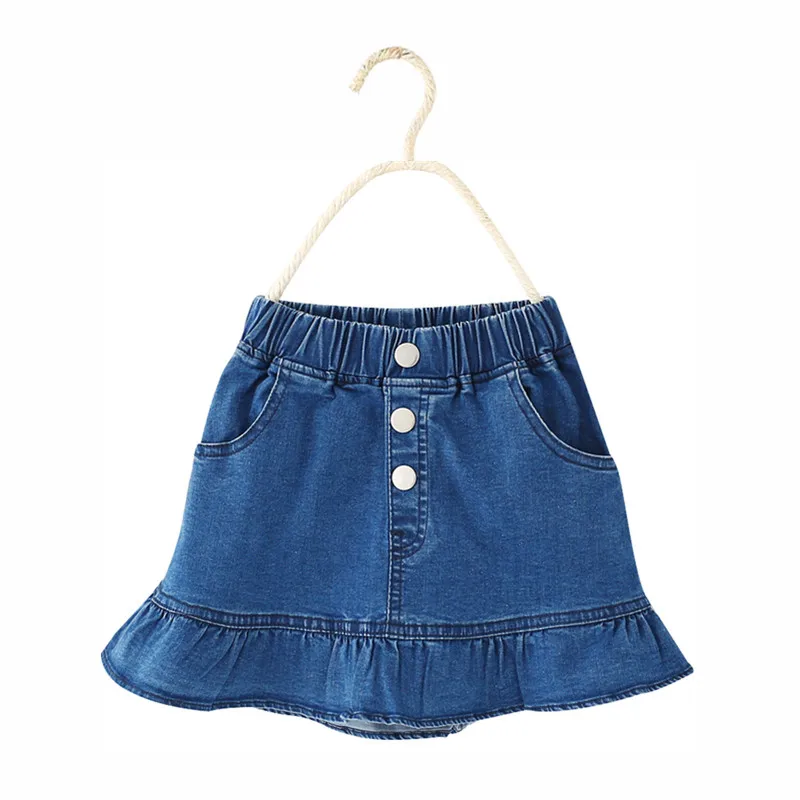 Новая детская юбка для девочек на лето 2020 повседневная синяя джинсовая пуговицах