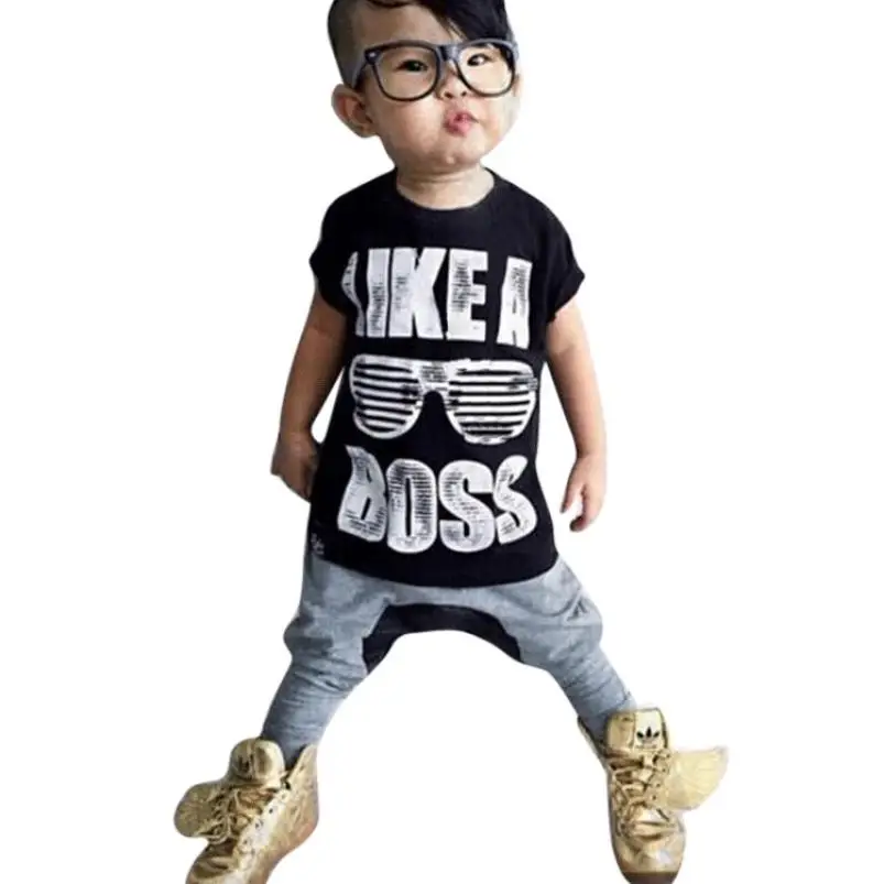 2017 summer 1Set Toddler Kids Baby Boys Outfit Clothes Letter Print T-shirt+Haren Long Pants | Детская одежда и обувь