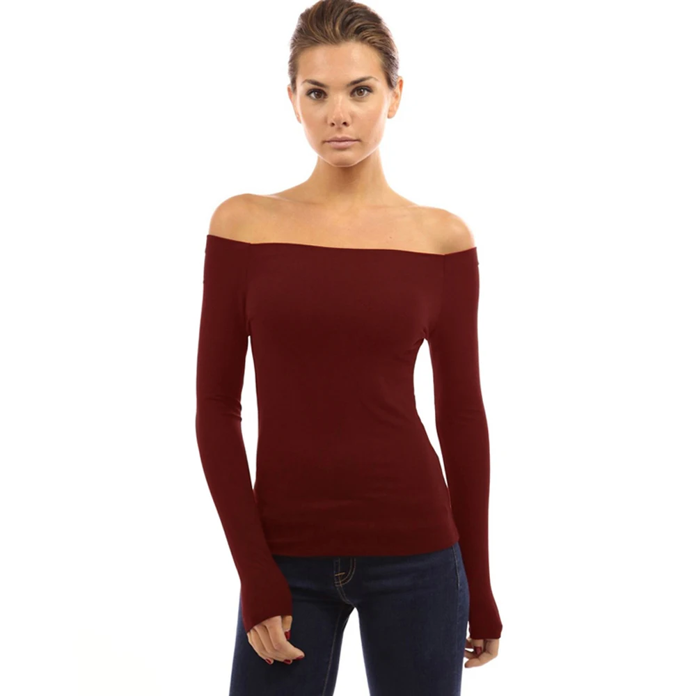 Женские рубашки с открытыми плечами и длинным рукавом элегантная рубашка