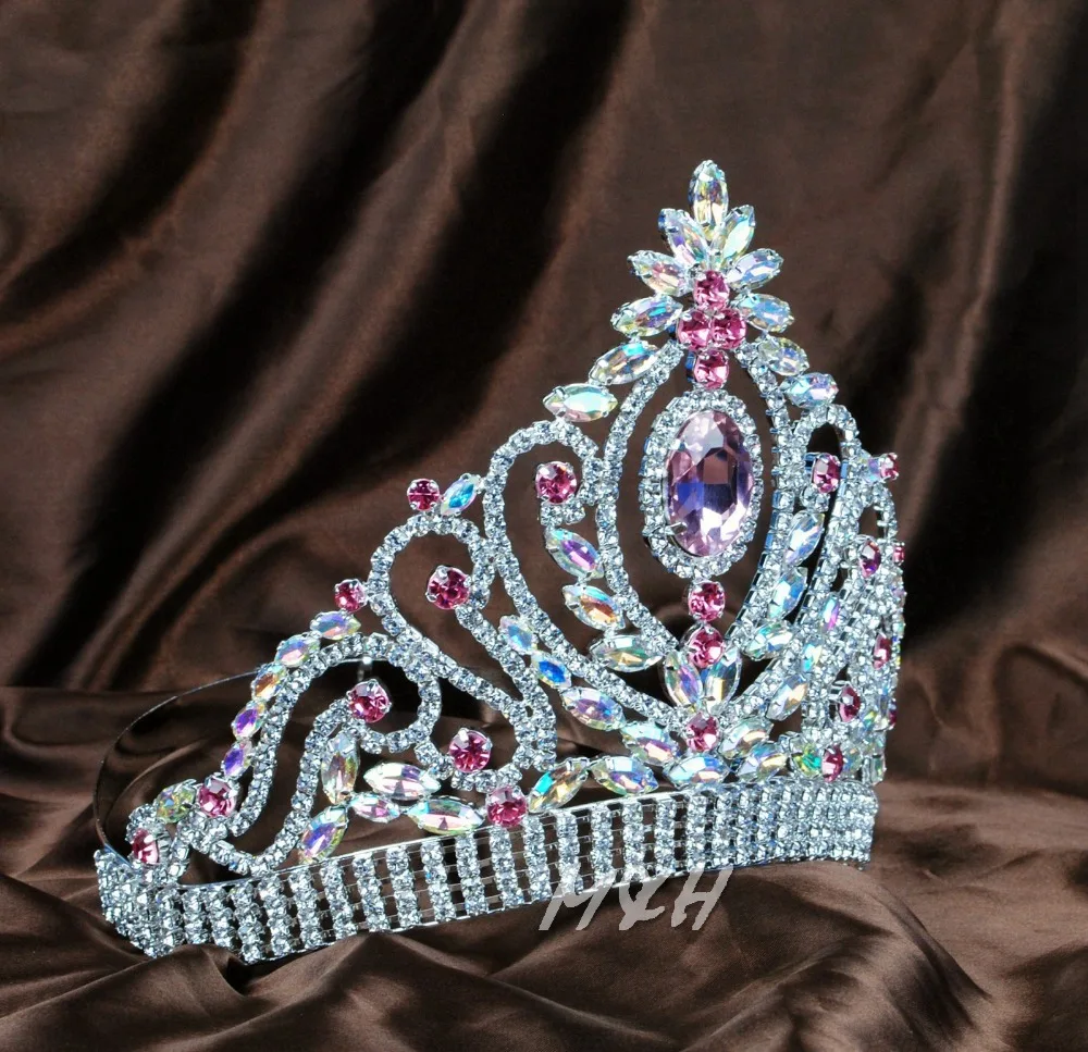 Тиара королевская принцесса 6 дюймов Цветочная диадема розовые и прозрачные