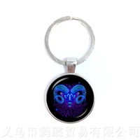 new 12 zodiac signs keychains retro twelve constellations cabochon glass time gem pendant keyring for gift