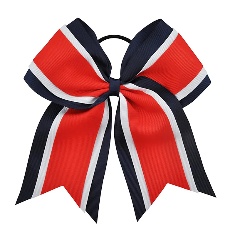 navy blue and red 8 дюймовые банты для волос для девочек с эластичными лентами для девочек, детские банты для Черлидинга в крупный рубчик с золотыми и серебряными аксессуарами для волос из органзы - Цвет: navy blue and red