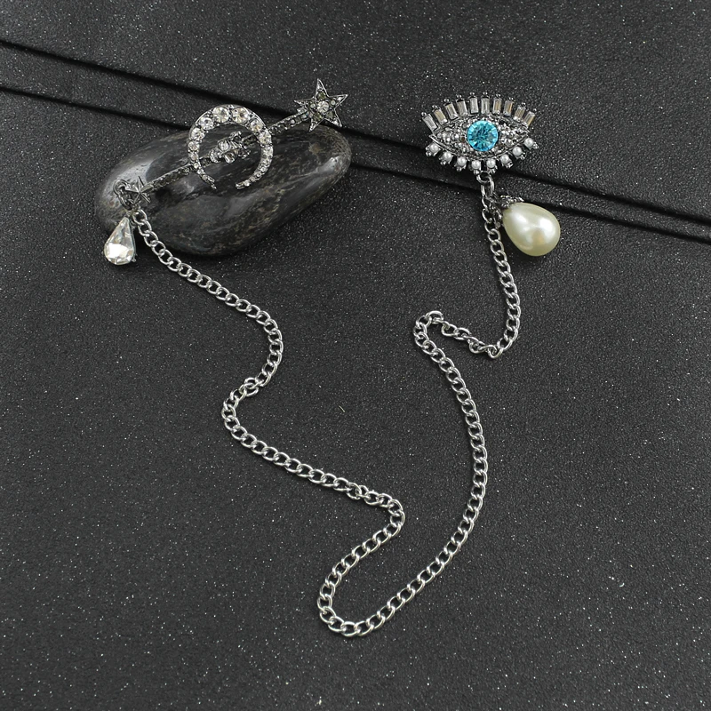 Blue Rhinestone Devil Eye Enamel Brooch Simulates Pear Angel Needle Pendant Alloy Retro Jewelry Valentine's Day Gift | Украшения и