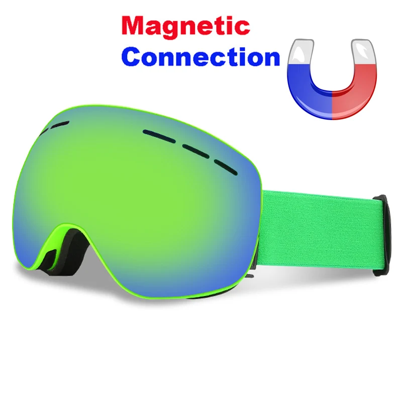 Green Green LOCLE сферические магнитные лыжные очки противотуманные двухслойные UV400 большие Лыжные маски сноуборд очки лыжные очки - Цвет: Green Green